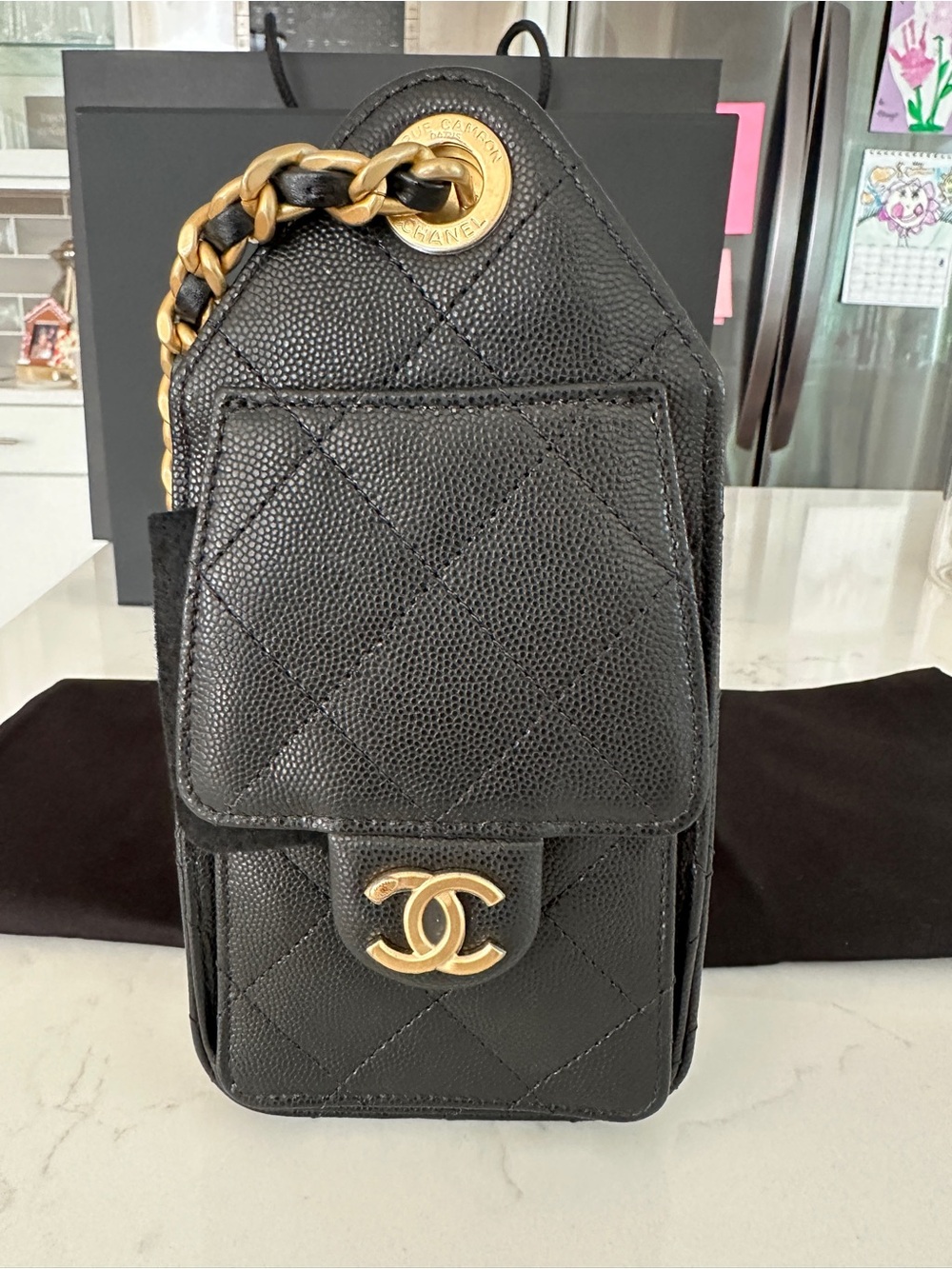 CHANEL 25 MINI Black Quilted Leather Hobo with Gold Chain Trim - Picture 3 of 3